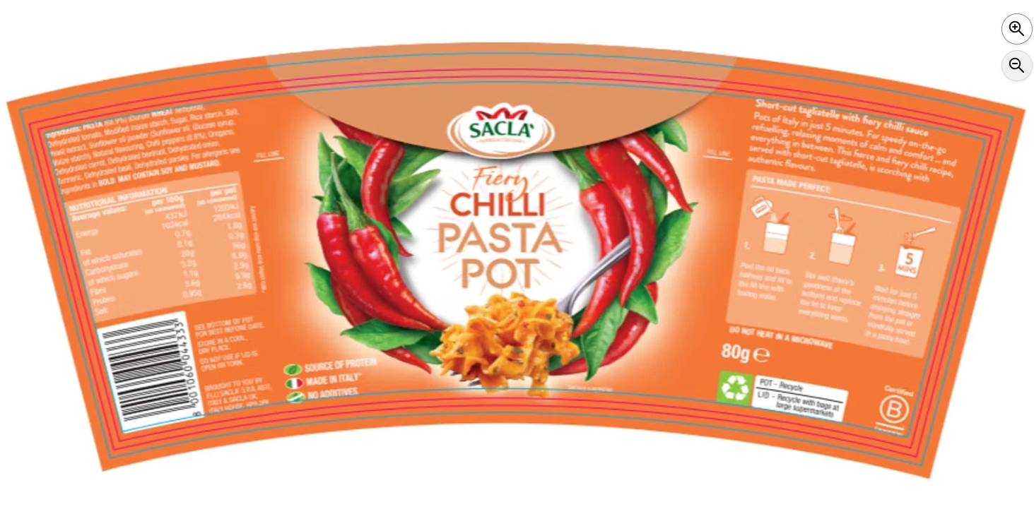 Sacla Italian Instant Pasta Pot Fiery Chilli Flavour 8 x 80g